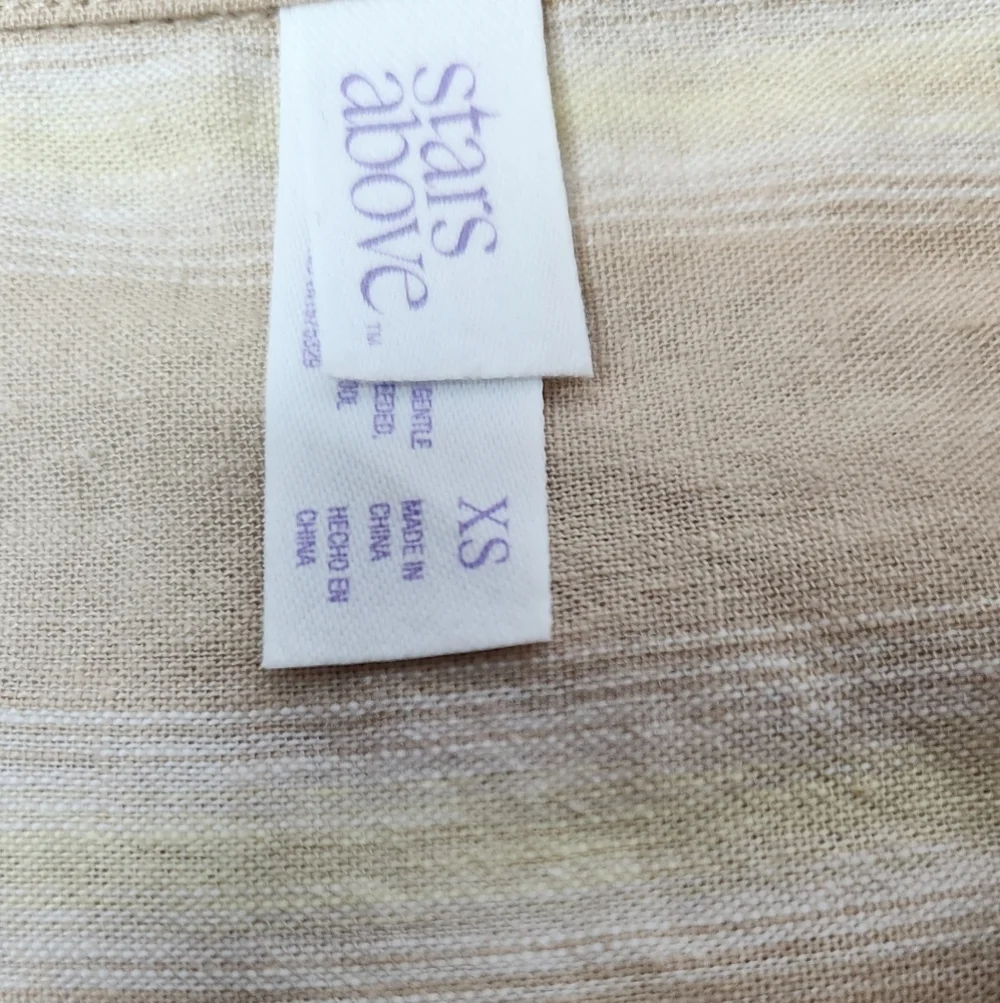 Women's Striped Linen Blend Button-Up Pajama Top - Stars Above Tan XS - Picture 9 of 11